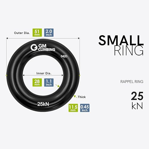 Miniatura 23 de GM CLIMBING Rappel Ring 25kN para escalada en roca Arborist Rescue Slackline Hammock Large Negro_1 paquete