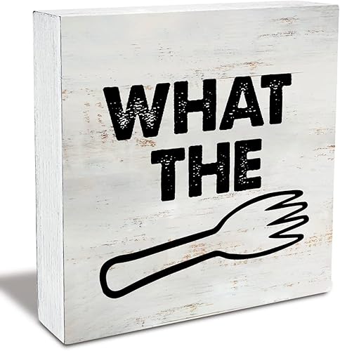 Cartel rústico con texto en inglés What the Wood para caja de madera para cocina, decoración de estante de escritorio (5 x 5 pulgadas)