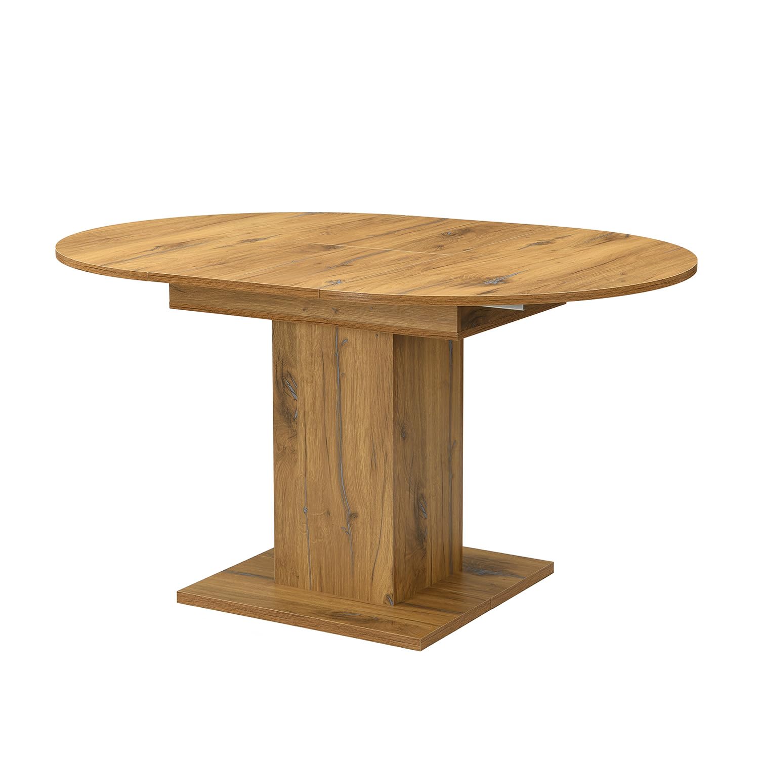 B&D home® WIM Table à manger extensible Ø 100-140 x 100 cm - Table colonne ronde avec tirette papillon mélamine chêne vintage - Table en bois peu encombrante pour cuisine et salle à manger