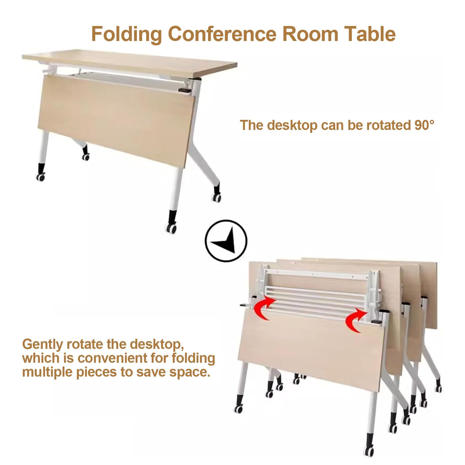 Table de conférence rectangulaire en bois avec roulettes verrouillables