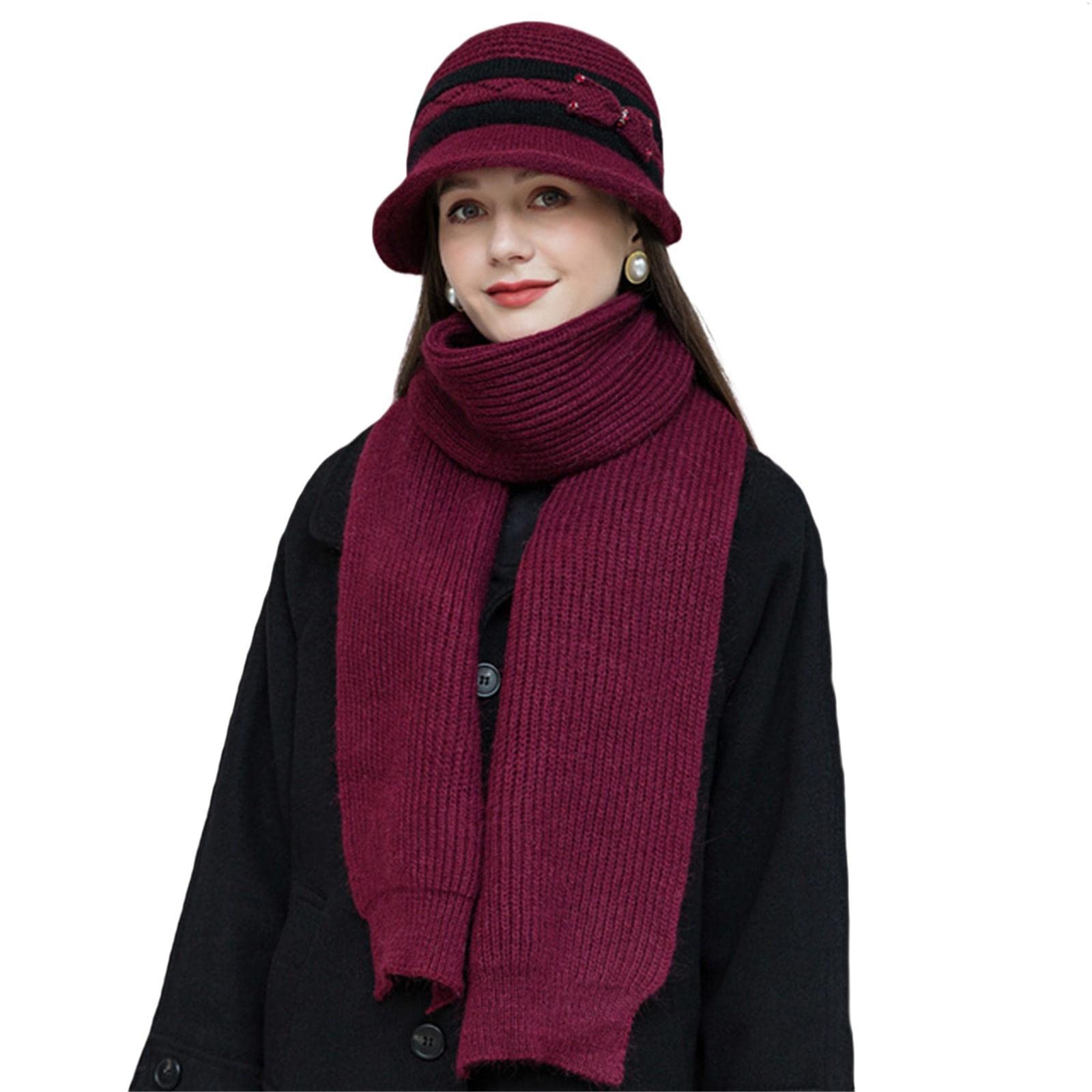 Gorro De Punto Mujeres Guantes De Tejido De Invierno Traje De Bufanda