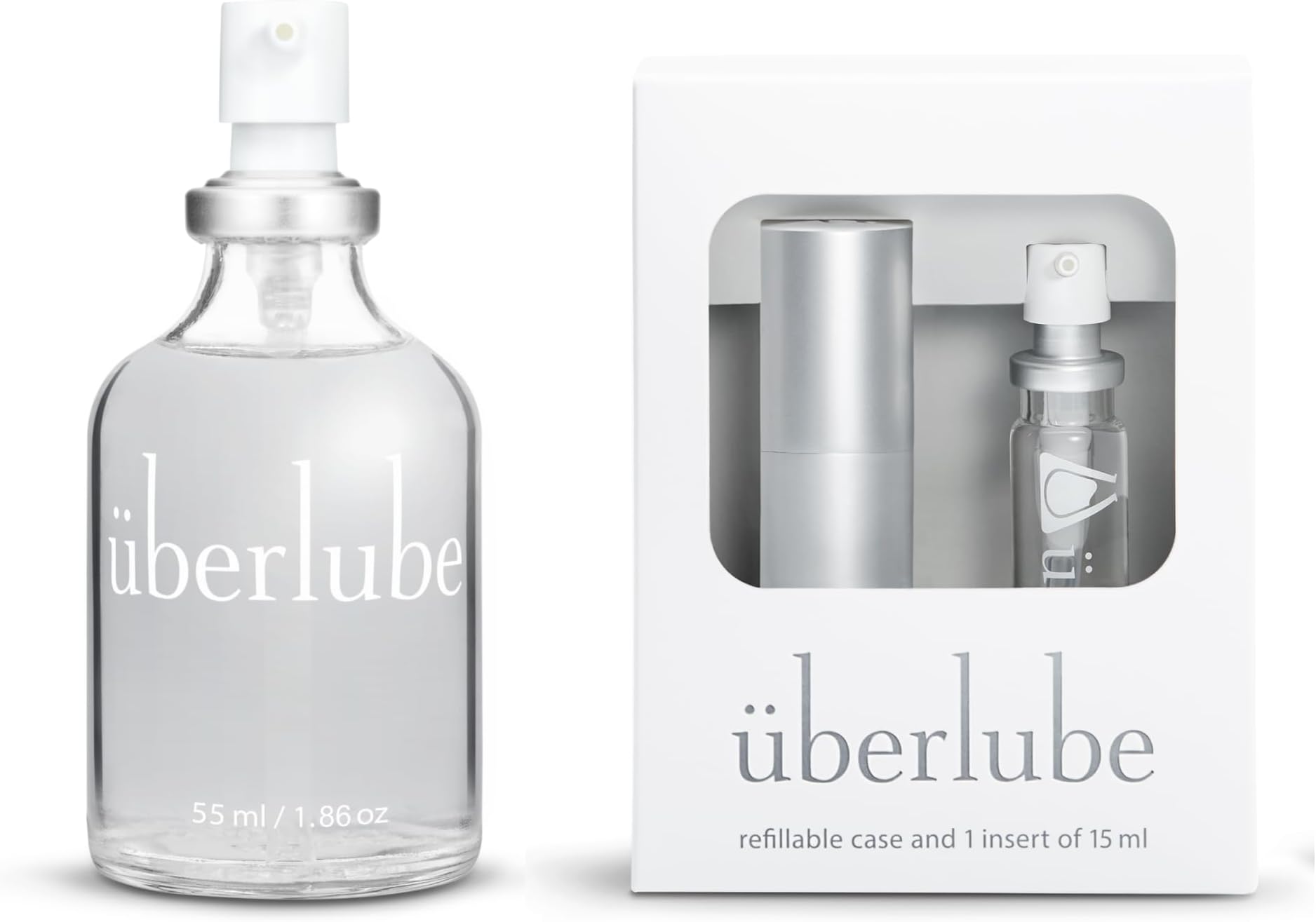 Home and Travel Bundle - Silver Travel Lube Kit + 55ml Bottle Silicone Lube, Unscented, Flavorless, Works Underwater - 55ml + Silver Kit