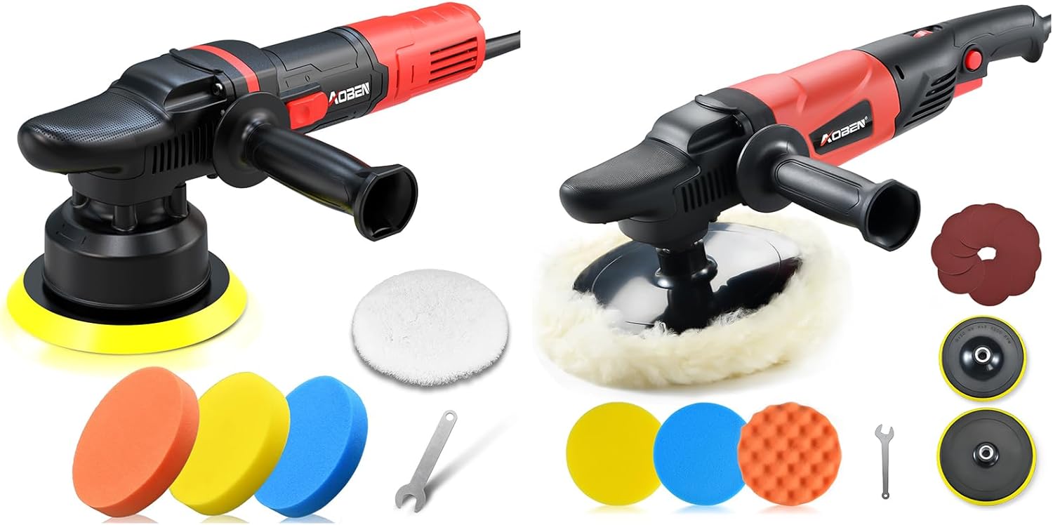AOBEN 6 inch Dual Action Polisher and 6/7 inch Rotary Car Buffer Detachable Handle,4 Buffing Pads for Car detailing Polishing and Waxing