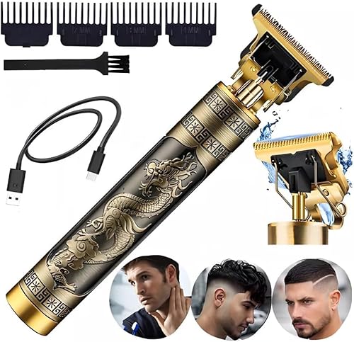 Máquina Profissional Dragão Acabamento Sem Fio Cabelo Barba Pezinho Personalizada Com Limitador de L