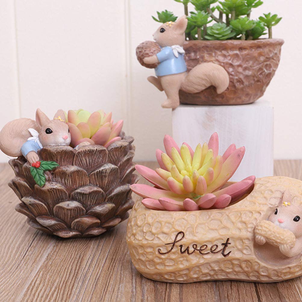 Pcscevcr Vasi per piante a forma di scoiattolo, adorabili vasi da fiori succulenti a forma di animali, in resina, per la decorazione della casa e del giardino (arachidi