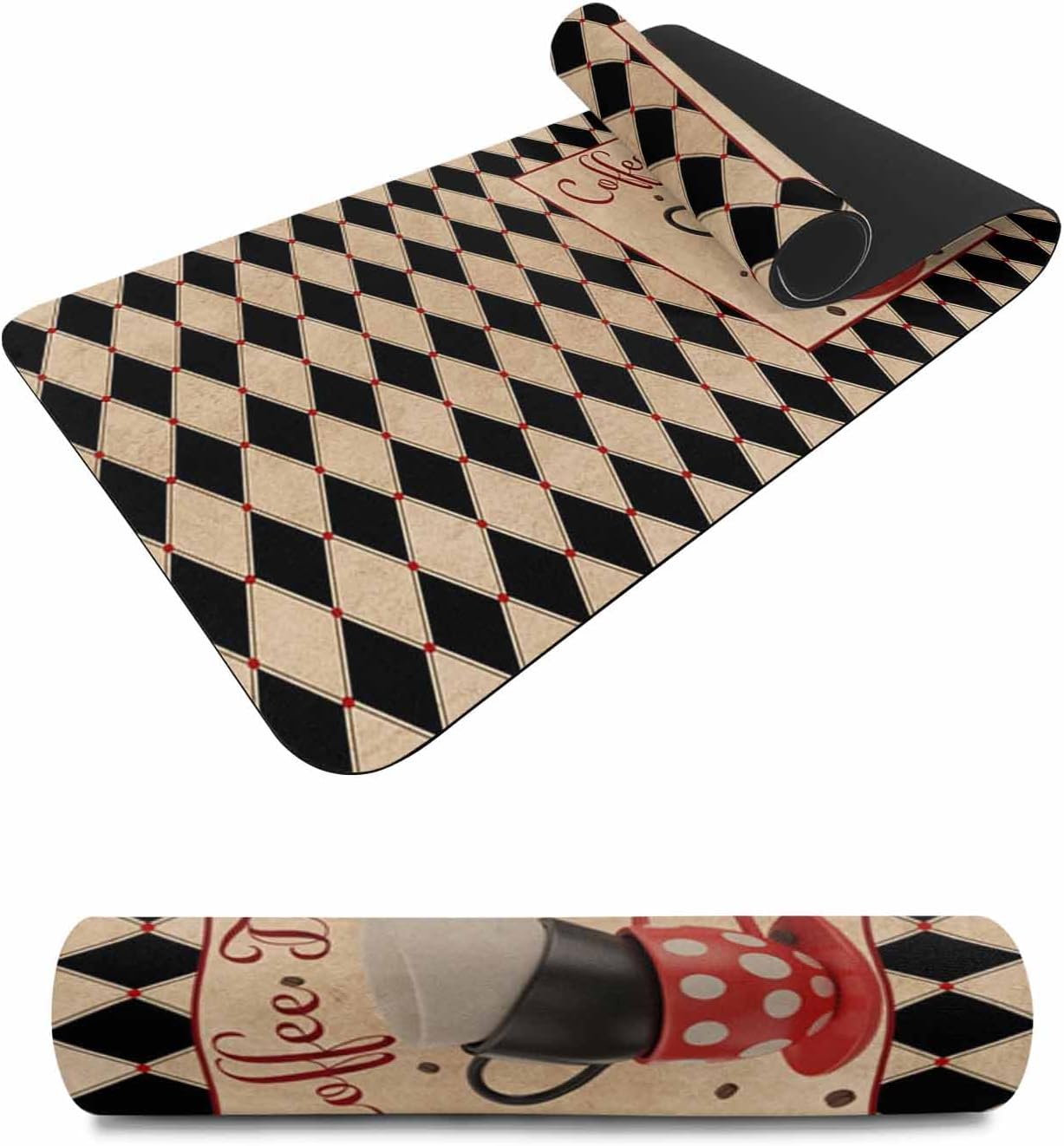 Coffee Theme Heat Resistant Table Runner Long, Table Countertop Protector Waterproof Non-Slip Decorative Heat Proof Place Mat for Kitchen Dining Room Retro Plaid Coffee Cup Coffee Beans 40'' x 12''