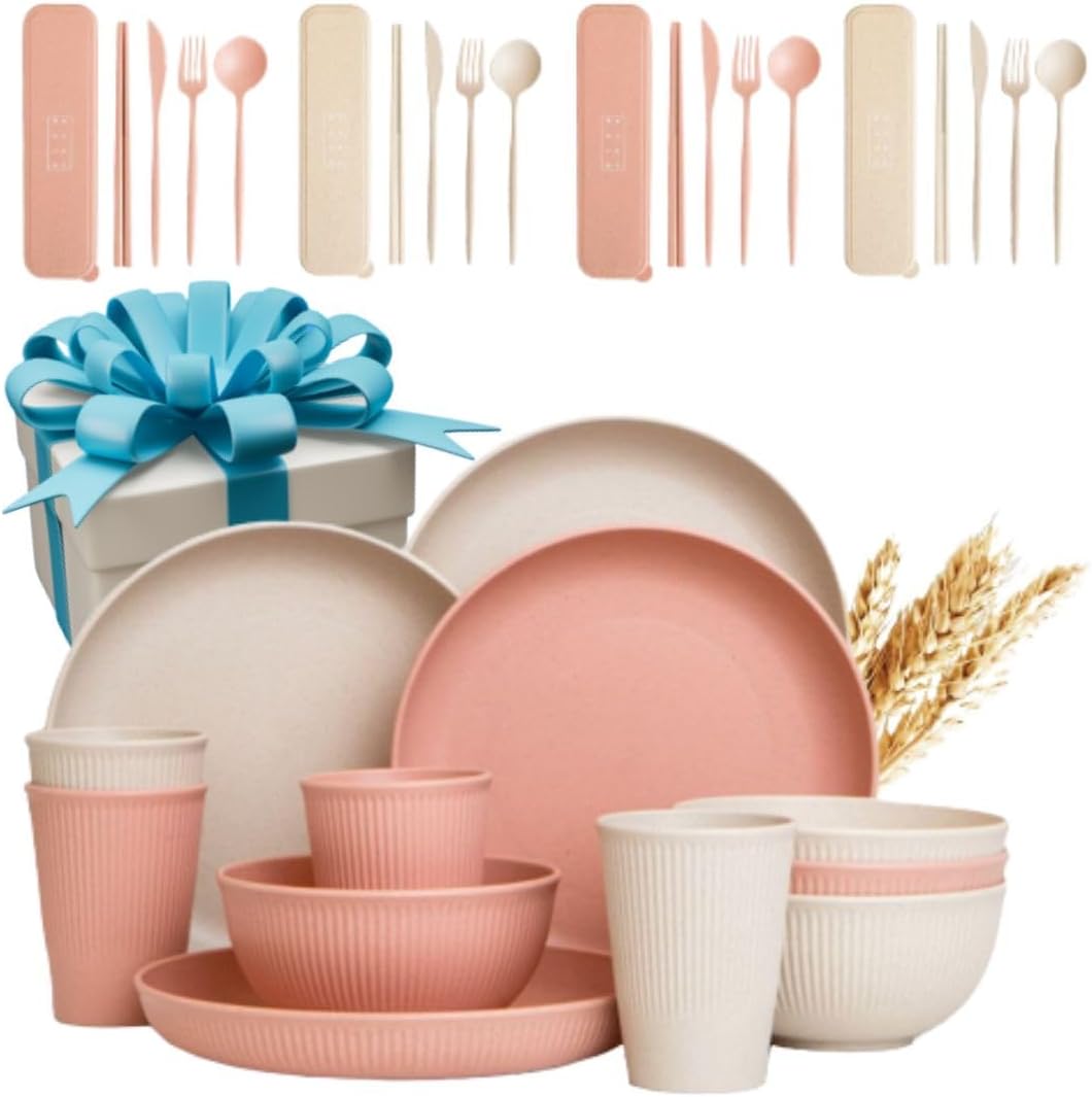 Amazon.com: Surakey Wheat Straw Dinnerware Sets 32 PCS Microwave ...