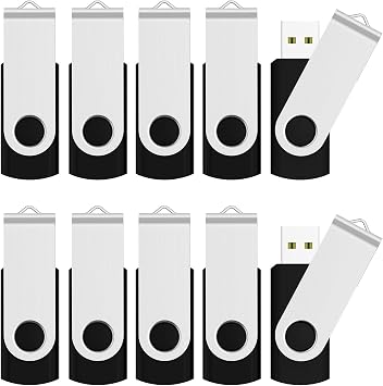 JUANWE 8GB USB Flash Drive 10 Packs, Bulk USB Sticks 2.0 Mutipack Metal Thumb Drive 360 Swivel Design, FAT32 Jump Drives Pen Drive Zip Drives for Data Storage - Black