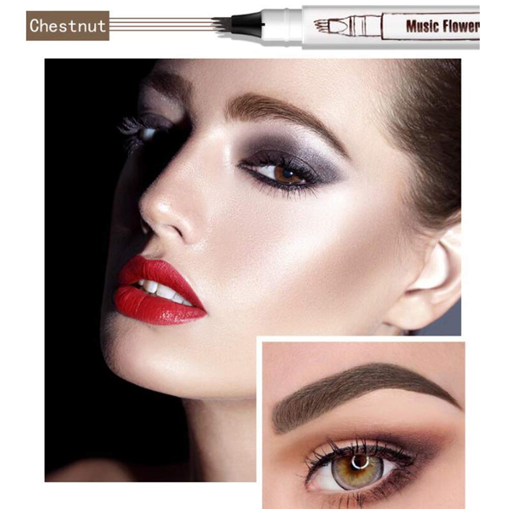 Tattoo Liquid Eyebrow Pencil with Four Fork Tips Waterproof & Long-lasting Eye Brow Pencil Ink Sketch Eyebrow Pen for Natural Eyes Makeup -Dark Grey