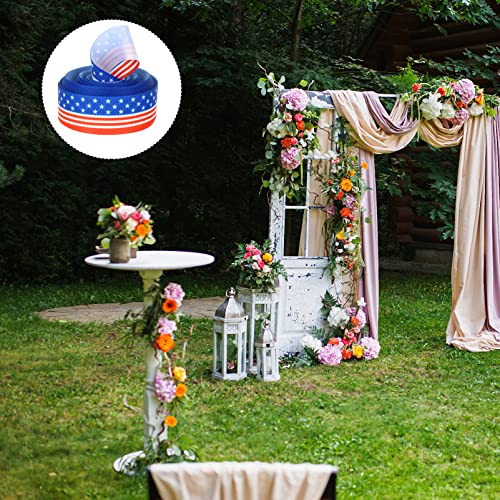 VALICLUD 1 Roll USA Flag Ribbon Fabric Gift Wrapping Ribbon Patriotic Independent Day Crafts Ribbon for DIY Wreath Bows Trims Hair Accessories 2. 2cm Width - Image 2