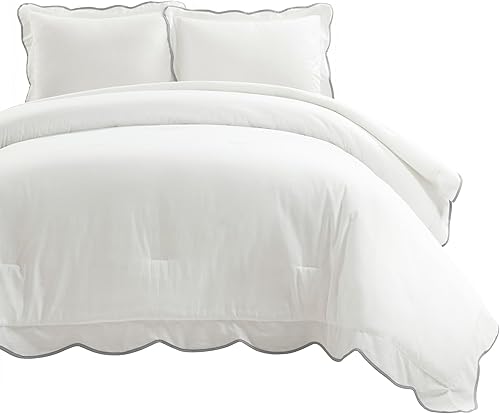 Miniatura 6 de Lush Decor Coastal Chic - Juego de edredón de 3 piezas con borde festoneado, grisblanco, tamaño KingCalifornia King, suave, elegante, asequible