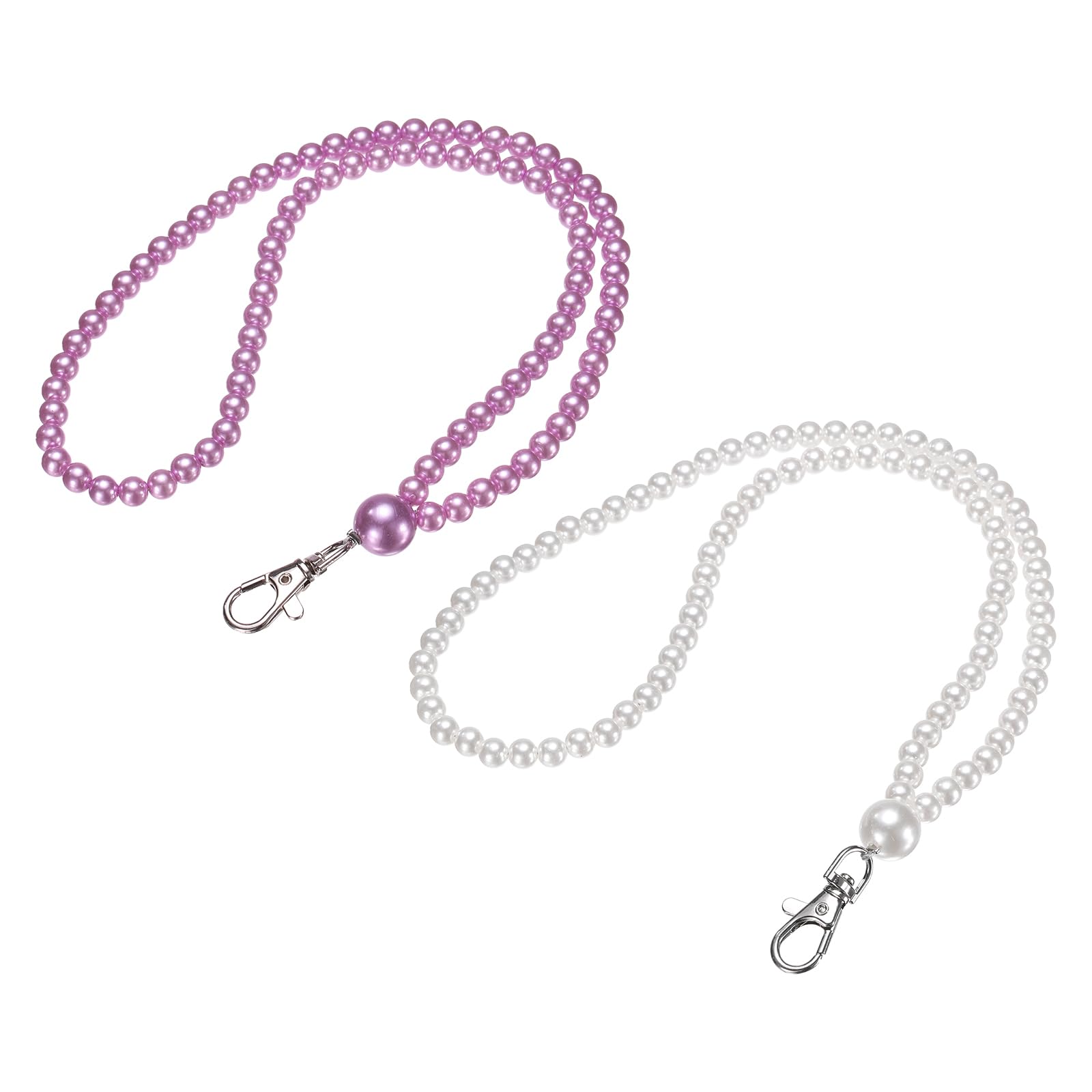 PATIKIL Faux Pearl Beaded Lanyard, 2 Pcs ID Badge Lanyard Cell Phone Chain Name Tag Keys Holder Stylish Keychain for Phone Case Women Keys Card Phone, Pearl White/Purple