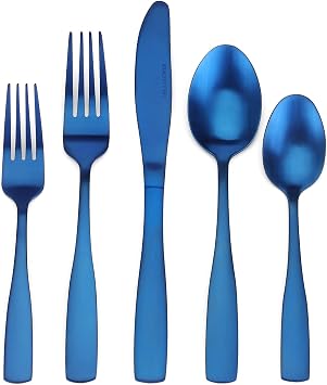 Matte Blue Silverware Set, Satin Finish 20-Piece Stainless Steel Flatware set, Tableware Cutlery Set Service for 4, Utensils for Kitchens, Dishwasher Safe