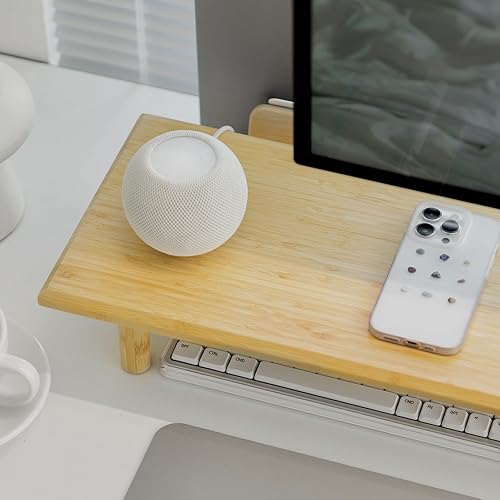 Miniatura 7 de Soporte elevado de bambú para monitor dual con almacenamiento debajo, estante de escritorio ergonómico para PC, computadora, impresora, TV para el