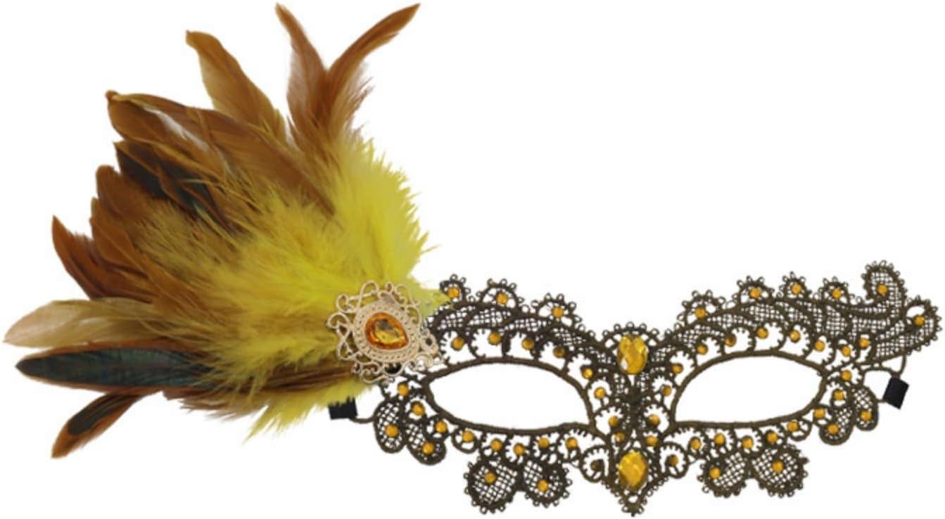 Black Feather Masquerade Eye Mask for Adults, Elegant Lace Venetian Mask with Side Plume for Carnival Party