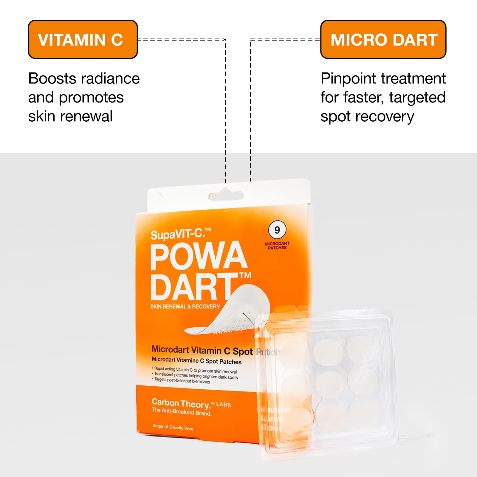 Carbon Theory Hydrocolloid Spot Patches with Vitamin C Dart for Whiteheads and Blemishes 9 Patches, Vegan and Cruelty-Free - Image 3