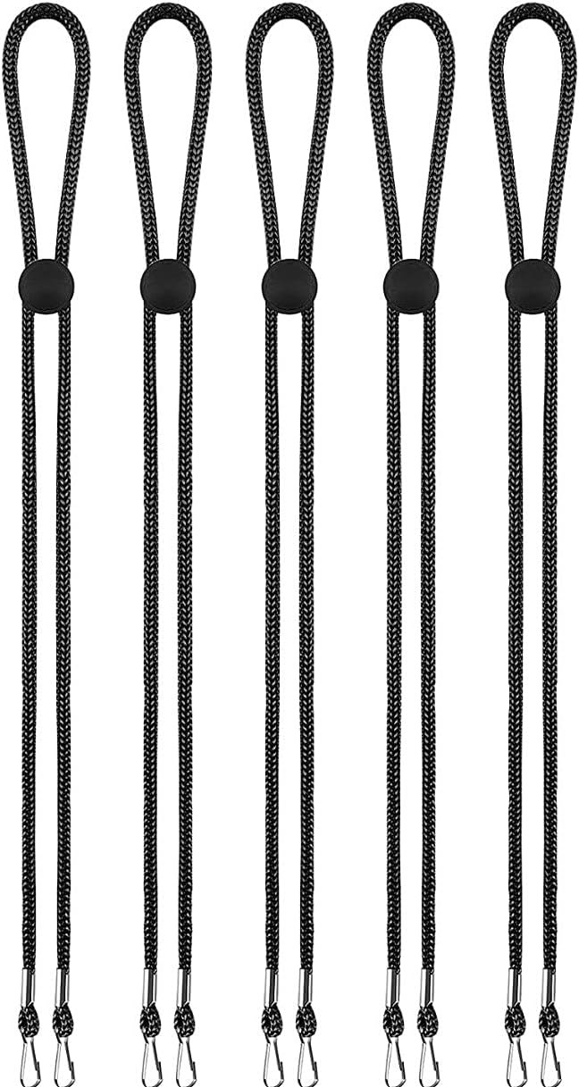 O2Flix Ear Saver Lanyard Clips Breakaway Universal Size Extender Strap for Masks,Holder Extension Enhanced Flexibility, Compatible with Cloth Mask, Disposable Mask For Kids Adults (Black, Pack Of 5)