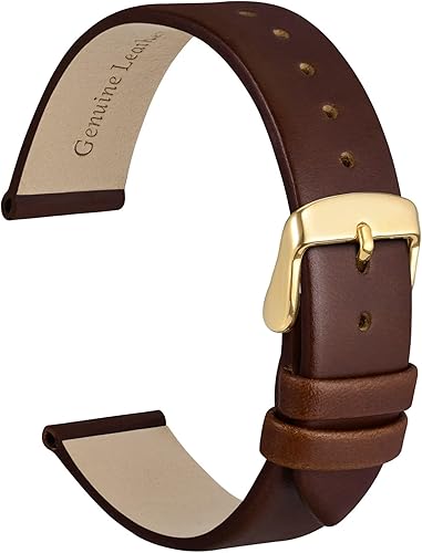 WOCCI Correa de reloj elegante de 0.709 in de ancho, correa de repuesto de cuero genuino con hebilla dorada (marrón caramelo)