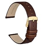 WOCCI 18mm Lug Width, Elegant Watch Band, Genuine Leather Replacement Strap with Gold Buckle (Caramel Brown)