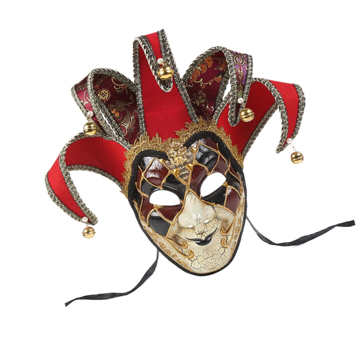 Abaodam Máscara Veneciana sin Deformación ni Olor de Cara Completa Color Rojo, Material Plástico y Tela Campana Decorativa para Carnaval y Animación