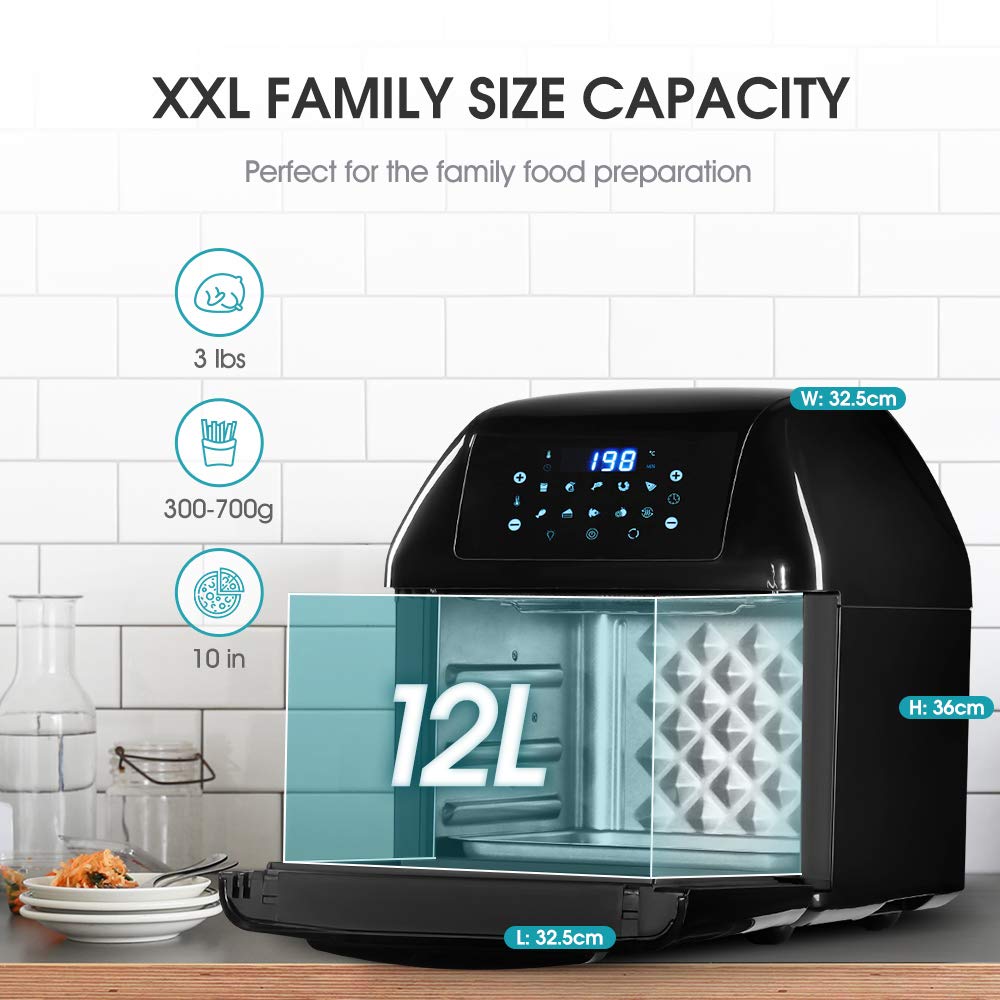 KIKIONLIFE 1500W Digital Air Fryer Oven, 12 Litre, Digital Display with