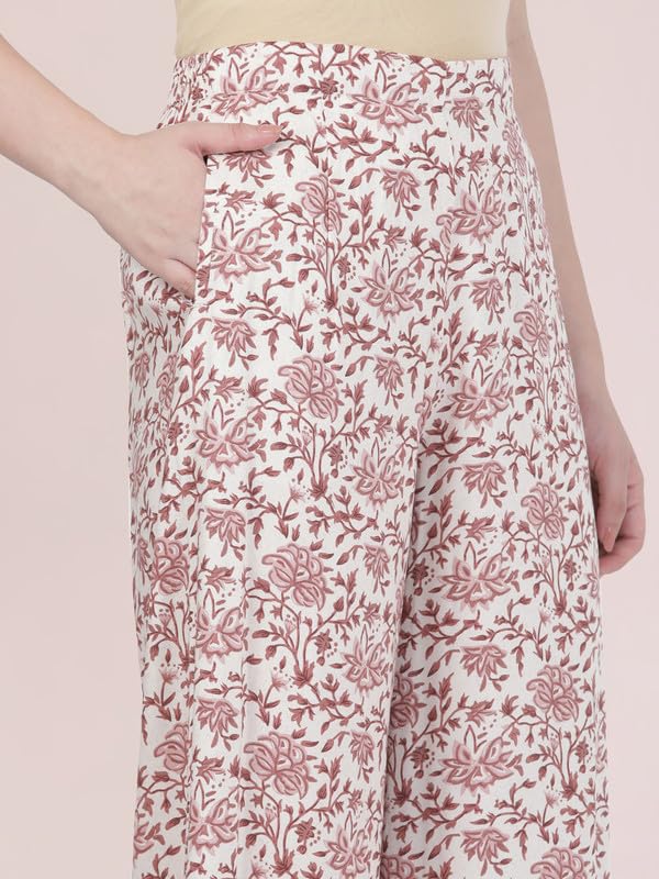 Image of GO COLORS Soft Viscose Printed Palazzo Full Length for Women| Breathable, Mid Rise, White