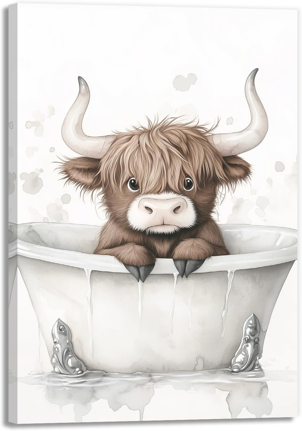 Highland Cow Canvas Wall Art Bathroom Decor Funny Animal Reading Newspaper Pictures Print Framed Wall Decor(Artwork-1,12"x18")