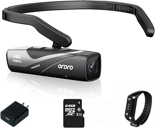 Ordro Cámara de video EP8 4K manos libres, cámara de video portátil 4K 60FPS UHD con estabilizador de cardán 2.0, cargador rápido, control remoto,