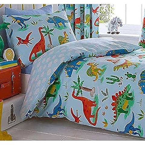 Kids Club Dinosaurs Bed Duvet Cover and 2 Pillowcases Set, Polyester-Cotton, Blue, Double Cover