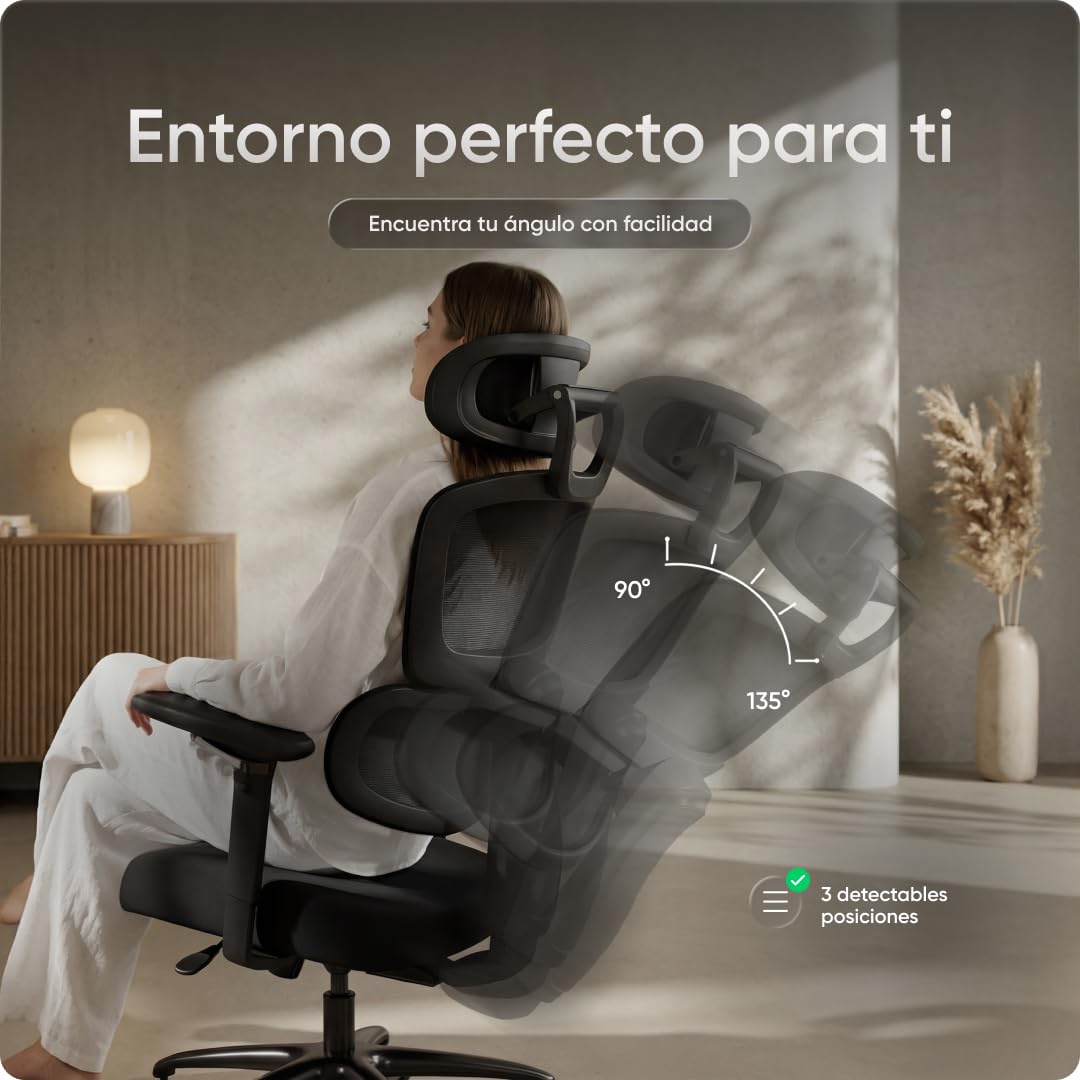 Move Pro Silla de Oficina Ergonómica – Soporte Lumbar Ajustable, Respaldo Reclinable en 3 Posiciones, Asiento Ajustable en Altura, Tejido Transpirable, Silla de Escritorio Ergonómica hasta 150 kg