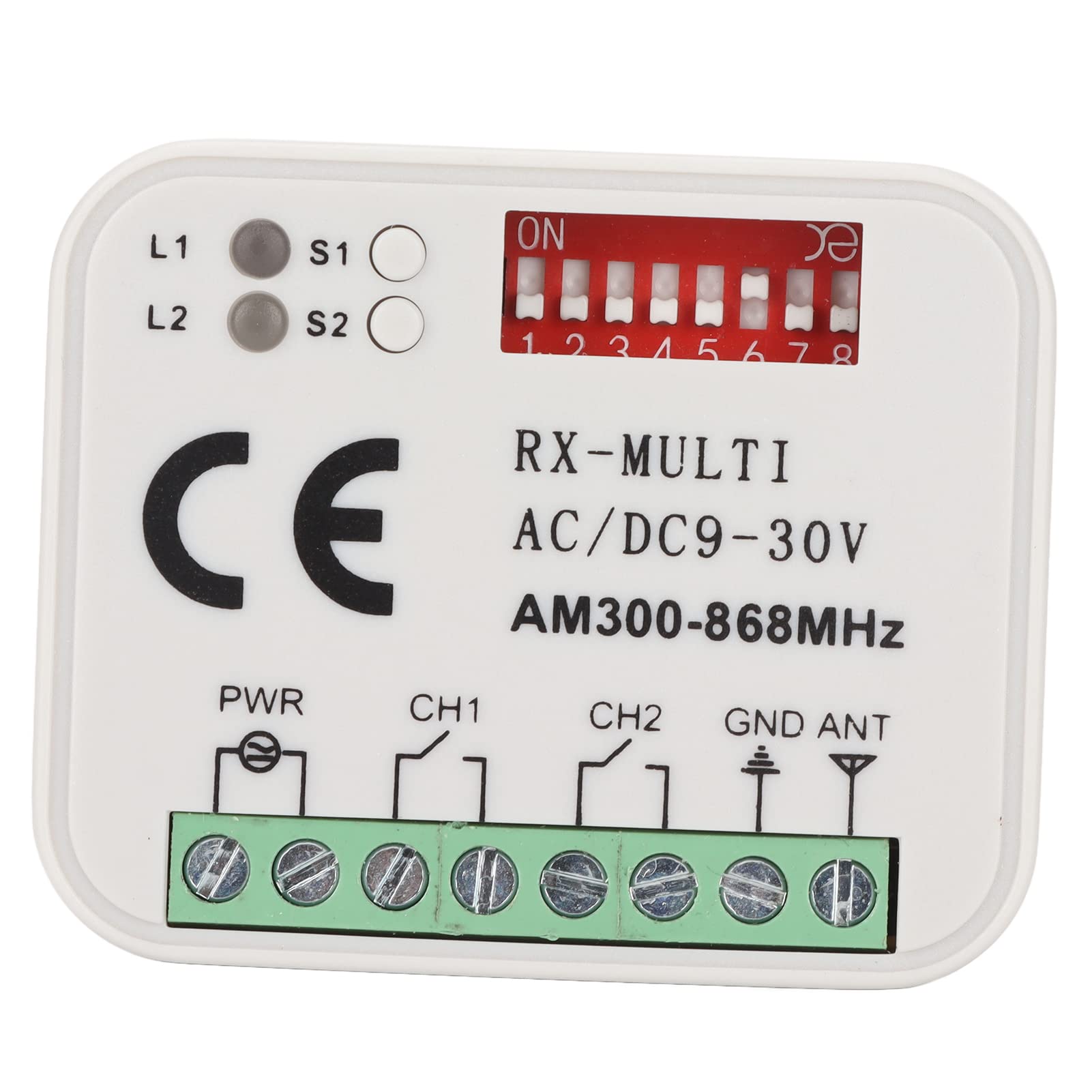 Módulo de conmutación de control remoto de 2 vías receptor multifrecuencia módulo inteligente multifrecuencia inalámbrico universal, 9 a 30 V, 300 a 868 MHz Afstandsbedieningen