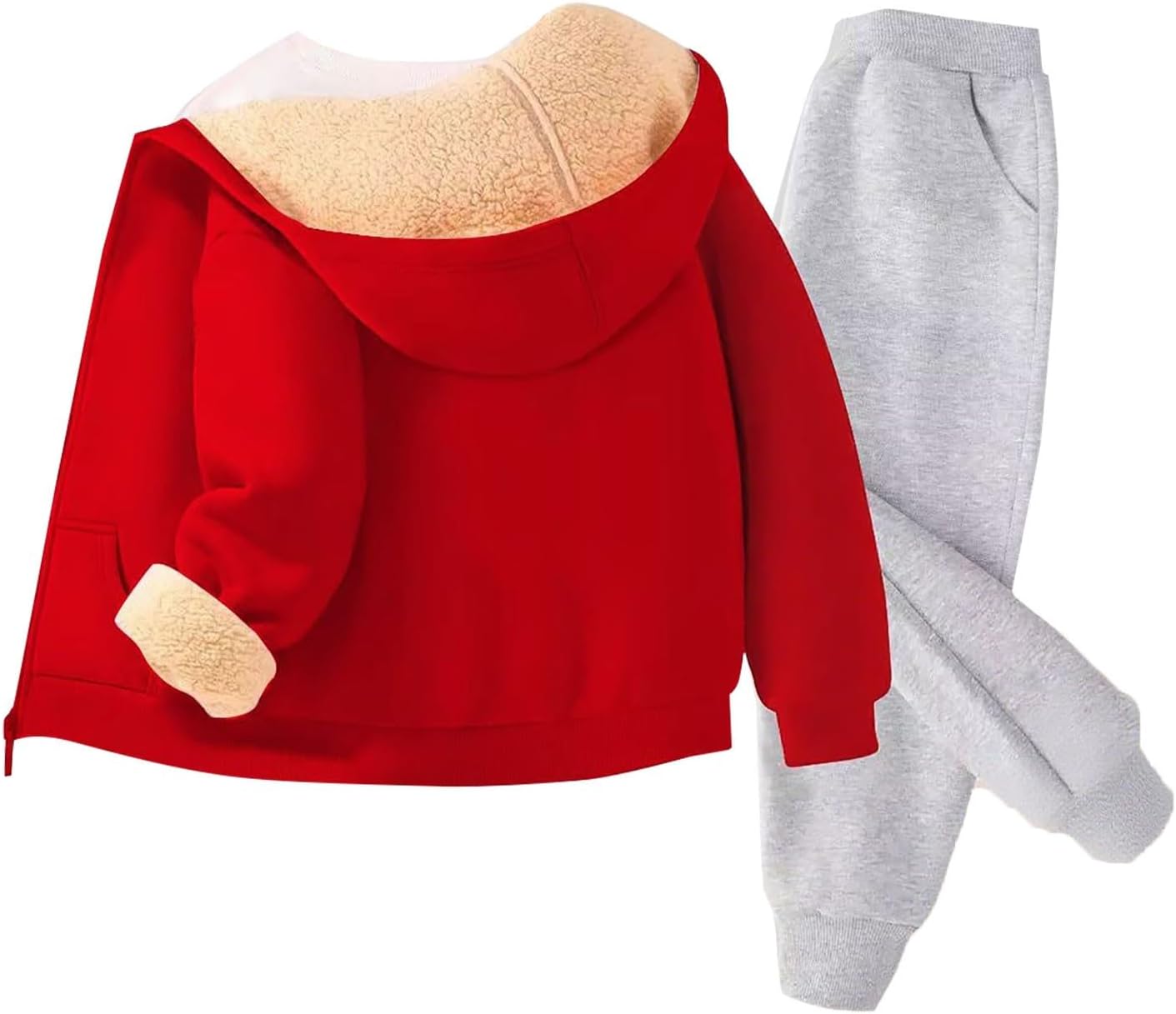 Girls Winter Outfits Zip Up Thicken Fleece Lined Warm Hooded Sweatshirt Coats and Casual Jogger Sweatpants Set