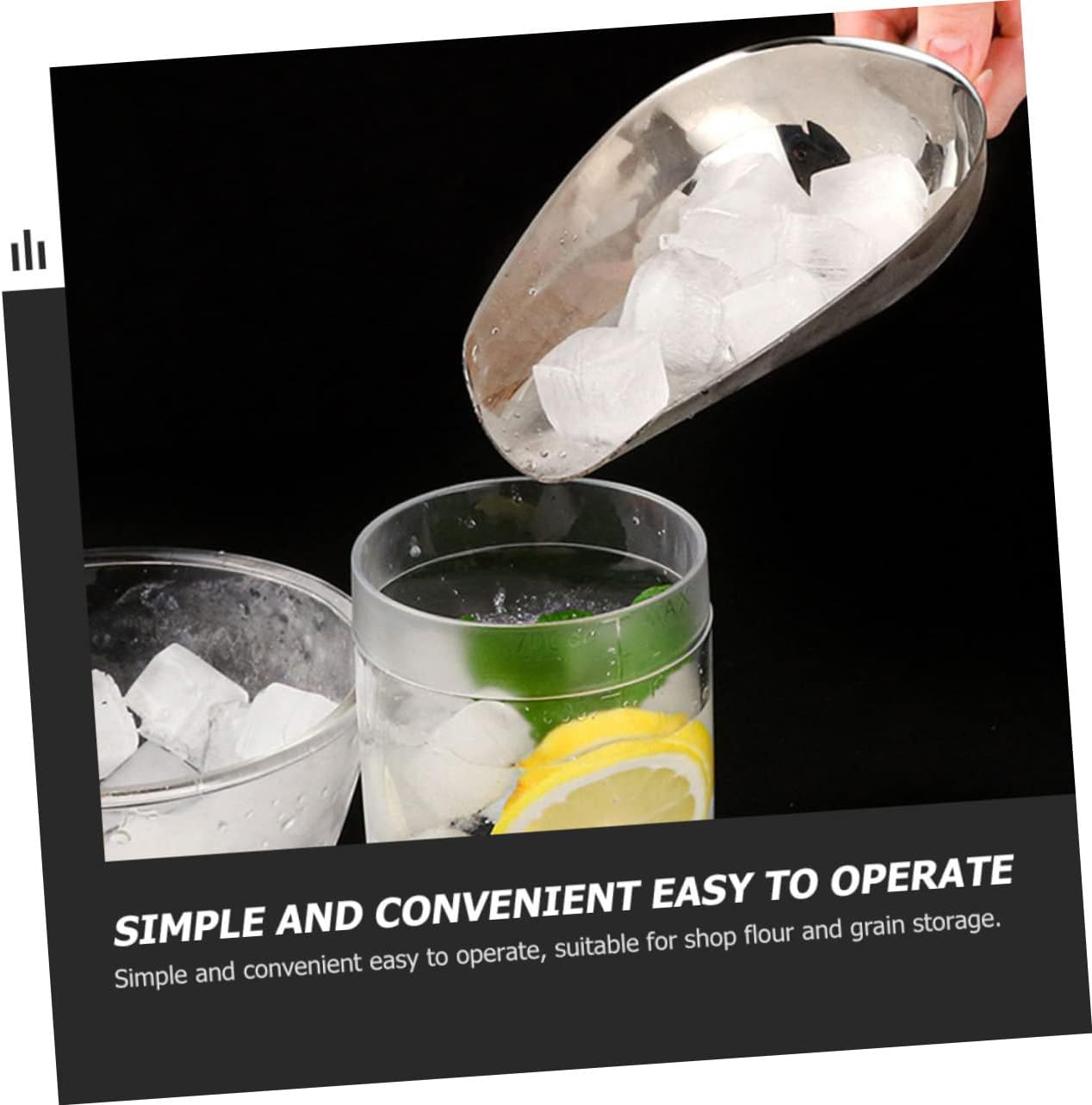 LABRIMP Stainless Steel Ice Scoop and Tong Utility Scoop for Ice Cubes Beans and Food Storage Comfortable Grip Capacity Easy to Clean Kitchen Tool