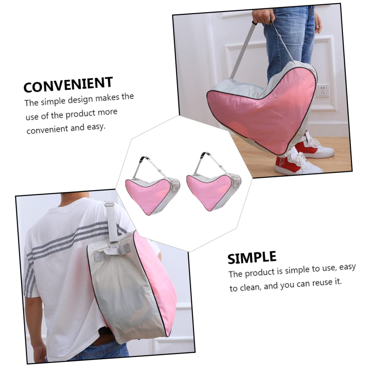 UKCOCO Borsa per Pattini a Rotelle Triangolare 2 Pezzi Rosa | Tessuto Oxford, per Inline Skates Shoes e Ice Skates, Design Portatile Facile da Pulire
