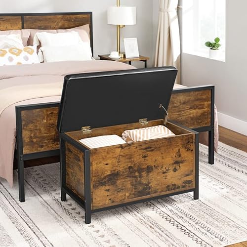 Vasagle Entryway Storage Bench, Flip Top Ottoman And Trunk With Padded Seat, Bed End Stool, Supports 198 Lb, 31.5”L X 15.7”W X 19.7”H (80 X 40 X 50 Cm), Rustic Brown + Black #TOP3