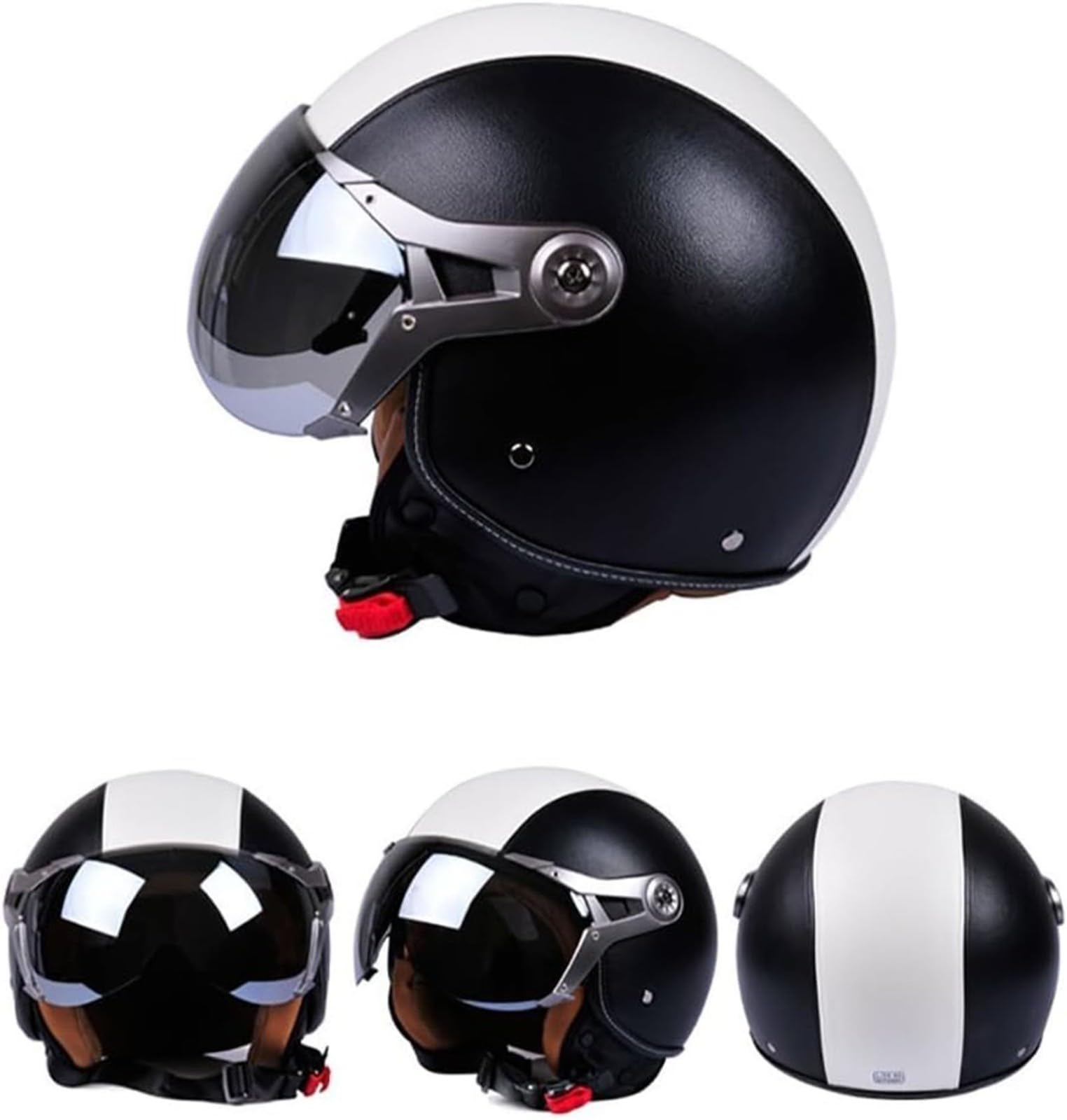 Casco Abierto Motocicleta Retro, Dot/ECE Homologado Moto Cuero Medio Casco Casco Moto Jet Casco Moto Abierto Scooter para Mujer Hombre Adultos
