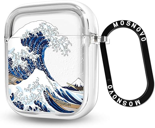 MOSNOVO Funda para Airpods 1 y Airpods 2, Funda Protectora Transparente con Doble Capa de Metal Duro y Elegante Anillo de Metal Diseñada para