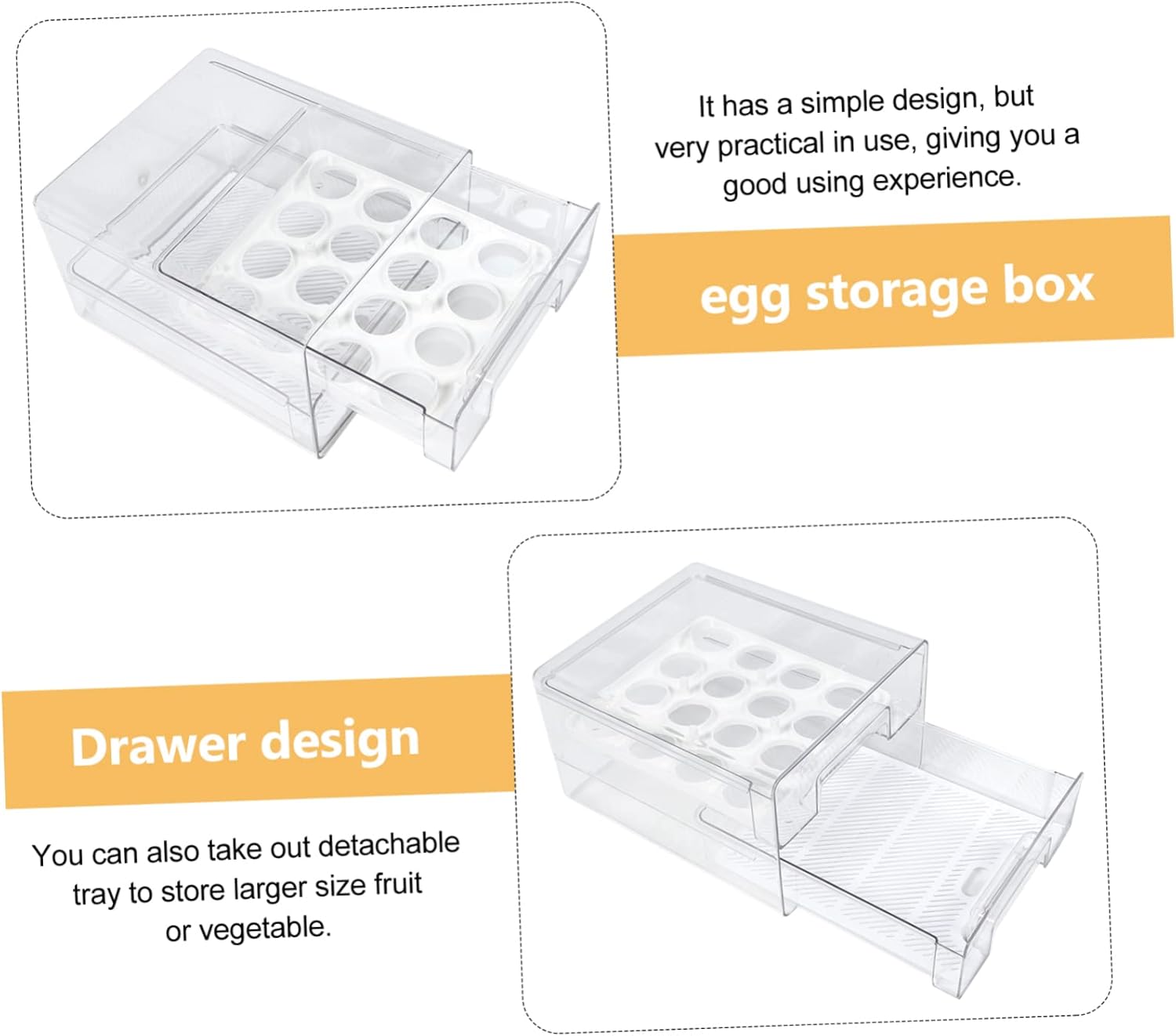 Garneck Refrigerator Organizer Bin Vegetable and Fruit Storage Drawer Box Carton and Detachable Tray Freshness Retaining Design for Kitchen Organization