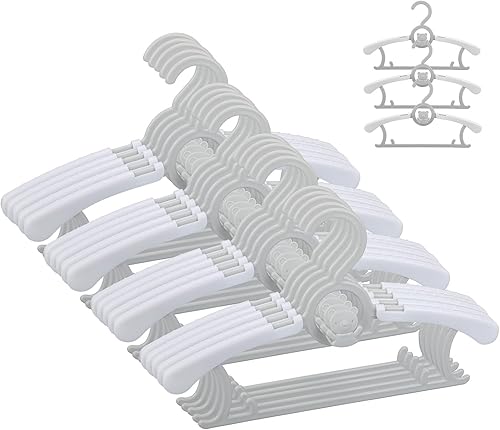 Miniatura 7 de JSF - Perchas de armario para cuarto de bebé, 20 unidades, perchas de plástico blanco para niños, perchas ajustables de 11 a 14 pulgadas para recién
