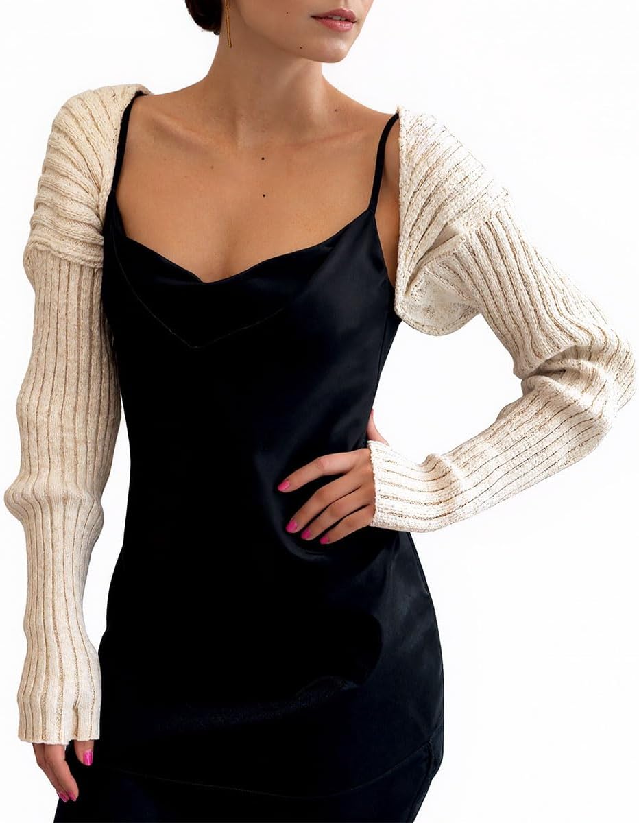 LOFAAC Women Y2K Open Front Rib Knit Shrug Crop Cardigan Solid Drop Shoulder Puff Long Sleeve Crop Bolero Sweater Tops - Image 6