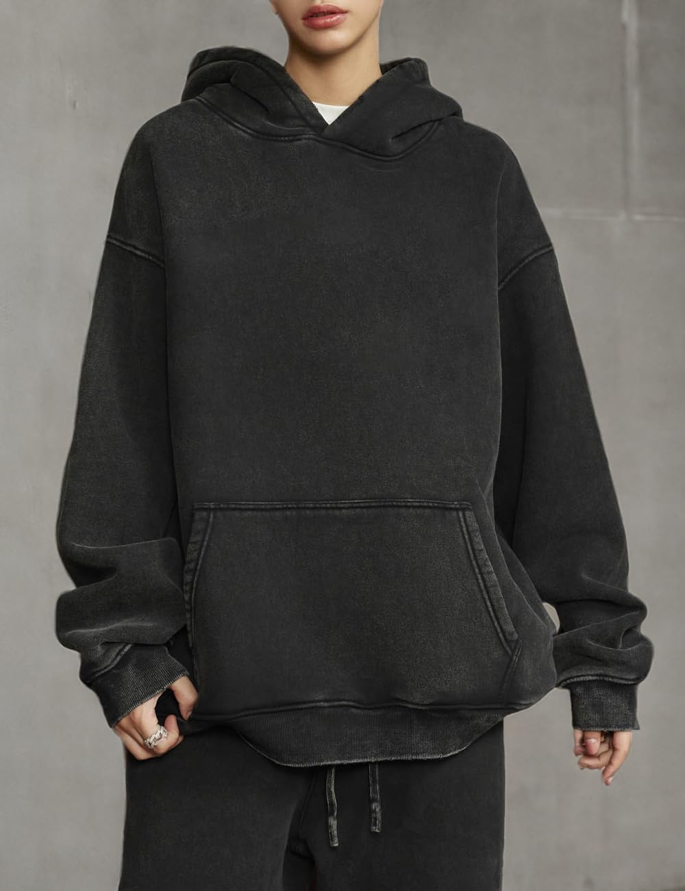 FAIABLE Womens Oversized Acid Wash Hoodie Unisex Heavyweight Cotton Hoodies Fleece Vintage Washed Sweatshirt Women Men - Image 6