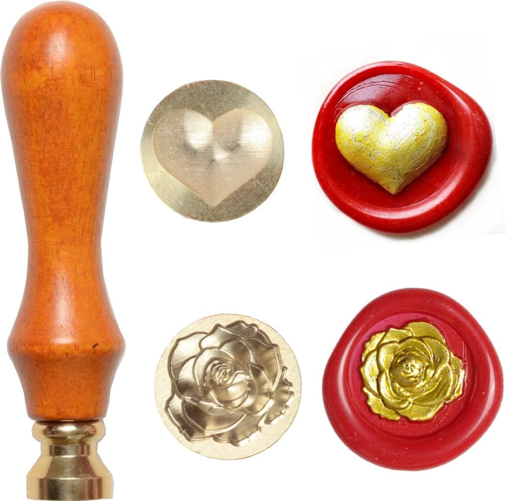 15mm Mini Size 3D Relief Wax Seal Stamp for Wedding Invitation, Card Sealing, Wine Packages, Letter Sealing, Gift Wrapping(Small Size) (3D Rose and Heart Kit)