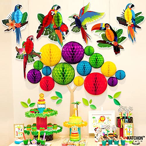 Image of KatchOn, Large Tropical Birds Honeycomb Cutouts - 9x7.7 Inch | Paper Bird Decorations, Luau Party Decorations, Hawaiian Party Decorations, Rainforest Decor, Tiki Party