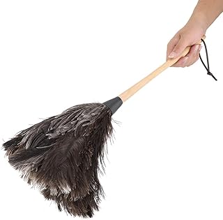 Natural Black Ostrich Feather Duster with Wooden Handle Car Duster Interior Exterior Cleaner Duster for Blinds Kitchen Office Fluffy Duster