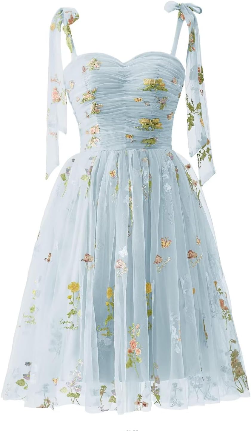 Tulle Short Homecoming Dresses 2024 for Teens Mini Flower Embroidery Prom Dress Fairy Formal Evening Gown