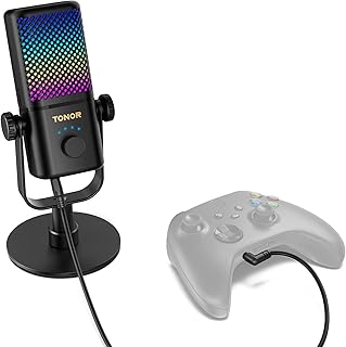 TONOR Gaming Microphone Compatible with Xbox, RGB Condenser Streaming Mic with 30H Battery Life, Low Noise, Monitoring, Gain Control, One Tap Mute, Fast Charging, Compatible with Capture Card TCX3