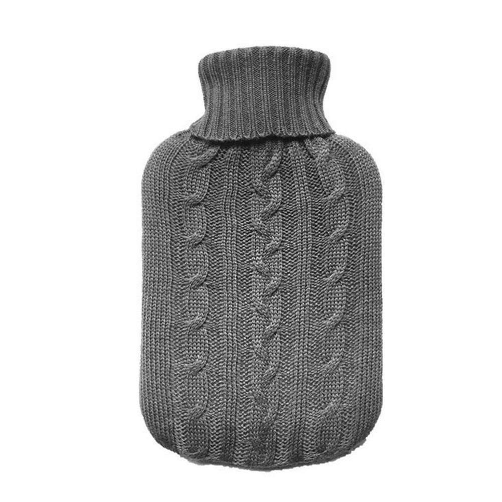 TRIXES Funda de punto para botella de agua caliente, aislante de punto gris, bolsa de agua caliente para aliviar el dolor, gran regalo para mujeres, solo funda (botella de agua caliente no incluida)