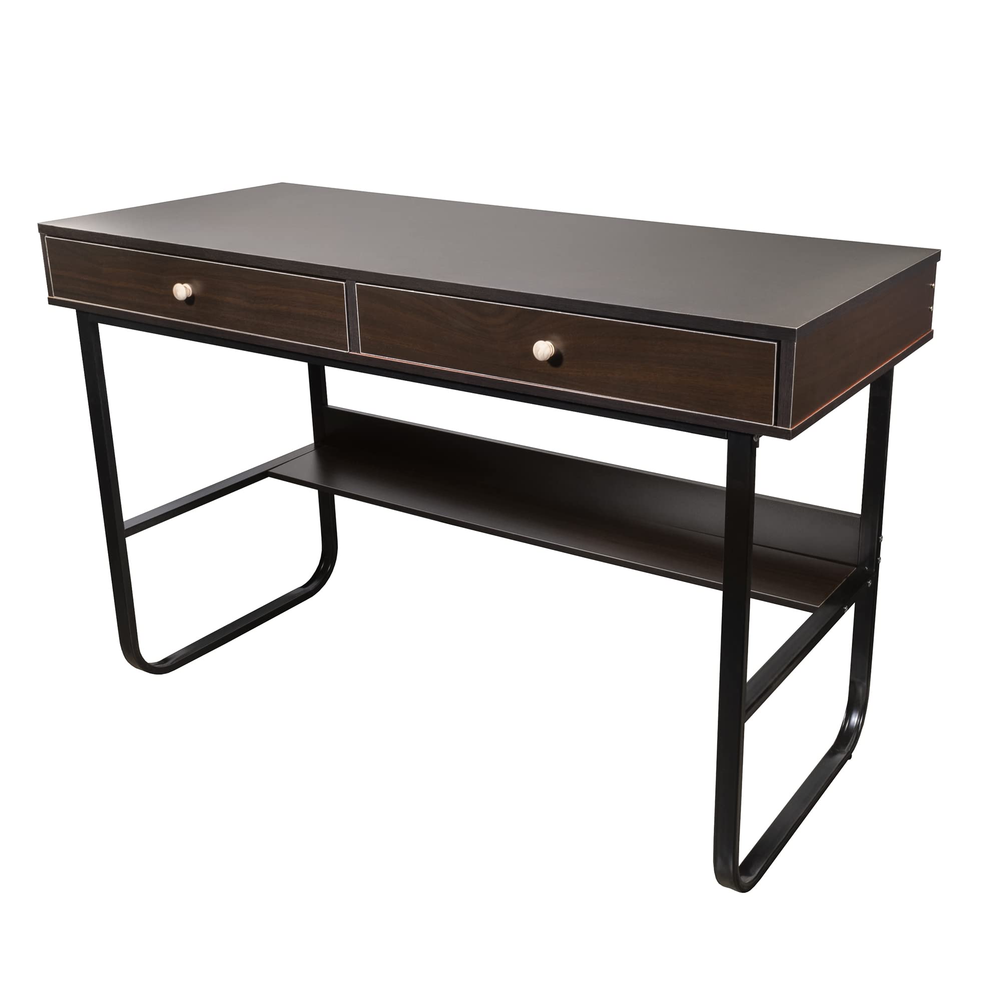 Interior Elements 47" Writing Desk with Drawers – Wooden Computer Study Table for Home Office, Brown Finish