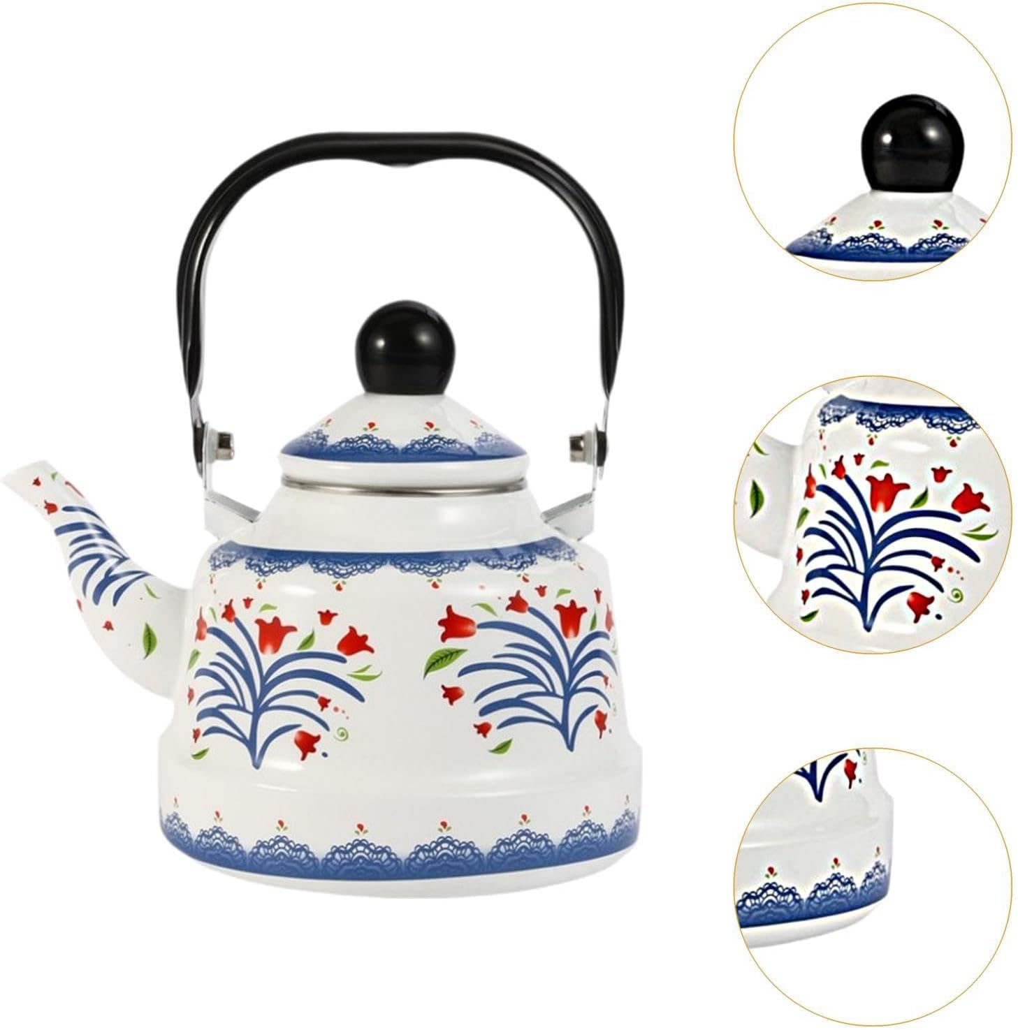 Enamel Tea Kettle Hot Water Kettle 1.7L Stylish Kitchen Decor Decorative Loose Leaf Teapot Enamel Pot for Tea Boiling Water, Style B