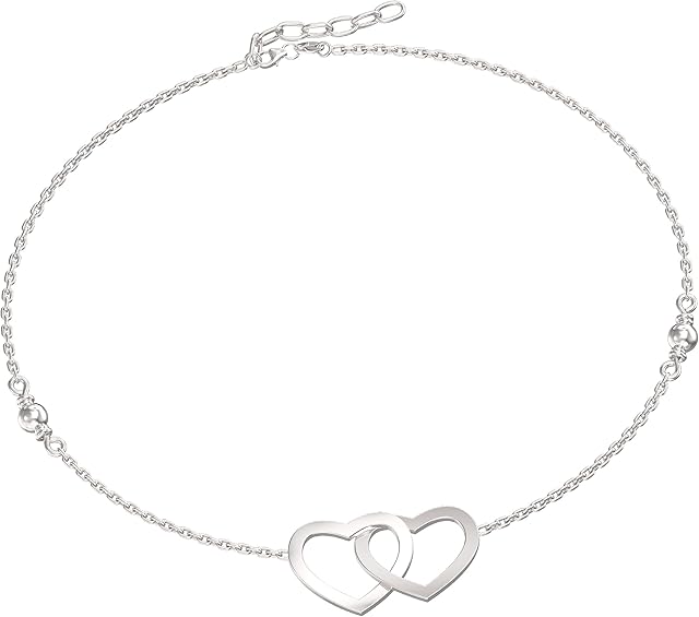 Aeon Jewellery Adjustable Silver Heart Anklet - Adjustable Rope Chain, 9"-10" | 925 Sterling Silver Ankle Bracelet | Perfect Jewellery Gifts for Women | Polishing Cloth & Gift Box Included